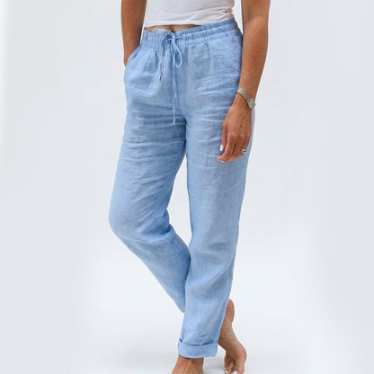 🔥50 % RABATT IDAG! 🌸Dambyxor i bomullslinen med elastisk midja ✨Luftiga, ledig passform och lätt sommarstil