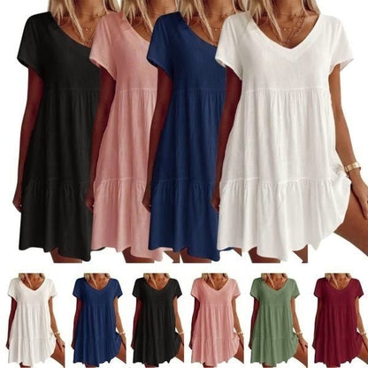 💝Rochie casual cu mâneci scurte, cu decolteu în V