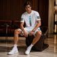 👕Set de tricou și pantaloni scurți pentru bărbați, vară – Design gradient, respirabil și ușor – Perfect pentru zilele călduroase și ieșirile casual 🩳