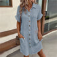 👗Rochie cămașă casual cu mânecă scurtă, cu nasturi, cu buzunar