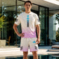 👕Set de tricou și pantaloni scurți pentru bărbați, vară – Design gradient, respirabil și ușor – Perfect pentru zilele călduroase și ieșirile casual 🩳