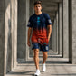 👕Set de tricou și pantaloni scurți pentru bărbați, vară – Design gradient, respirabil și ușor – Perfect pentru zilele călduroase și ieșirile casual 🩳