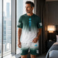 👕Set de tricou și pantaloni scurți pentru bărbați, vară – Design gradient, respirabil și ușor – Perfect pentru zilele călduroase și ieșirile casual 🩳