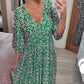 🌸 Rochie Lungă cu Print și Decolteu V, Talie Elastică cu Şniur, Feminină și Elegantă pentru Vară ✨