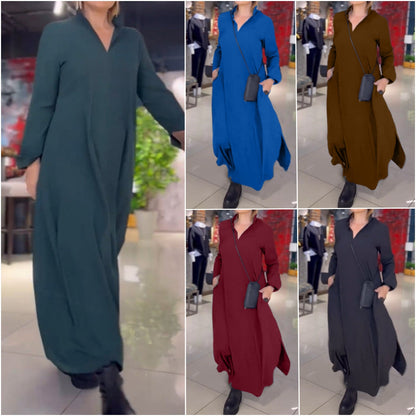 🎁Noutăți 2026 50% REDUCERE💥Rochie lungă, largă, cu rever și fante laterale