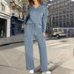 Compleu Casual 2 Piese, Bluza cu Fermoar și Pantaloni Largi cu Șnur, Tricotat Moale — 6 Culori