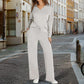 Compleu Casual 2 Piese, Bluza cu Fermoar și Pantaloni Largi cu Șnur, Tricotat Moale — 6 Culori