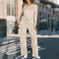 Compleu Casual 2 Piese, Bluza cu Fermoar și Pantaloni Largi cu Șnur, Tricotat Moale — 6 Culori