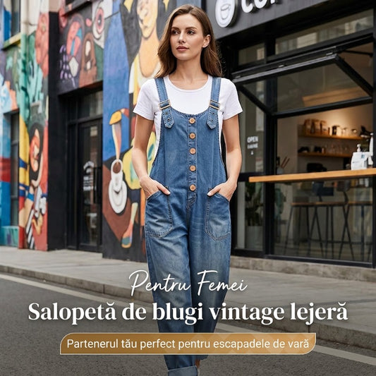 🔥Noutăți și Oferte Speciale - Salopete Denim Casual, Lejere, cu Buzunare pentru Femei