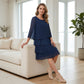 ✨ Rochie elegantă cu croi legat, volane fine și mâneci evazate pentru femei