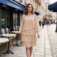 ✨ Rochie elegantă cu croi legat, volane fine și mâneci evazate pentru femei