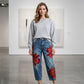✨👖Blugi largi Artistic Flower pentru femei