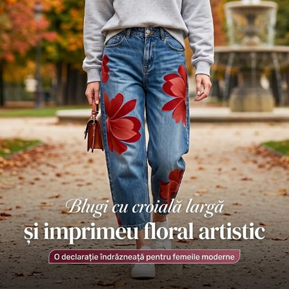 ✨👖Blugi largi Artistic Flower pentru femei