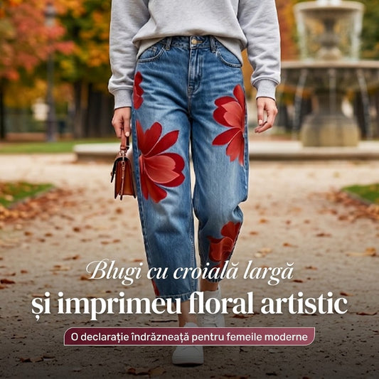 ✨👖Blugi largi Artistic Flower pentru femei