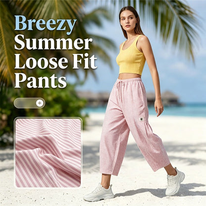 💖Pantaloni Gingham lejeri pentru femei, croială largă