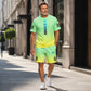 👕Set de tricou și pantaloni scurți pentru bărbați, vară – Design gradient, respirabil și ușor – Perfect pentru zilele călduroase și ieșirile casual 🩳
