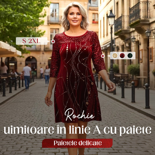 👗 50% REDUCERE ACUM! ⏰ Rochie elegantă cu paiete, croială în A - Strălucire uimitoare și croială perfectă, ideală pentru petreceri și gale ✨