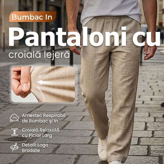 ☀️Pantaloni pentru bărbați din bumbac și in, cu croială largă