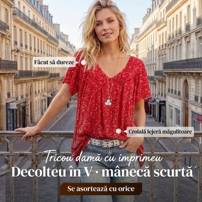 👕 50% REDUCERE ACUM! 🌸 Bluză cu mâneci scurte și imprimeu de primăvară – țesătură ușoară, imprimeuri vibrante și croială casual 👚
