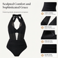 🌊 Costum de baie femei cu decolteu halter, modelator talie, material elastic confortabil pentru plajă