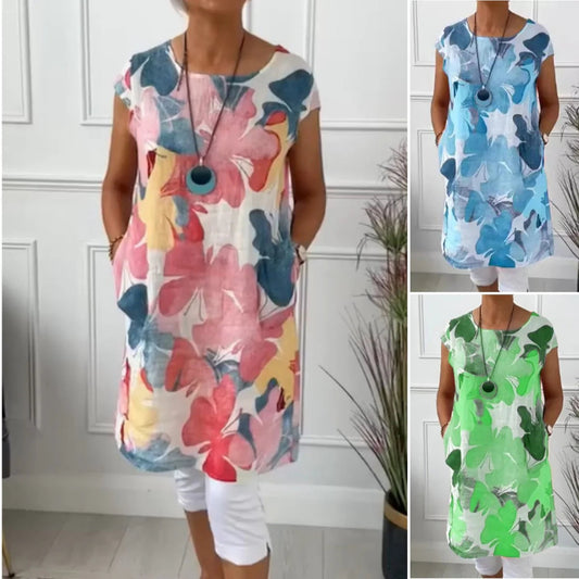 🦋✨ Rochie Femei Lejeră Imprimeu Fluturi Guler Rotund Lungime Genunchi – Confort și Stil În 3 Culori 🌿