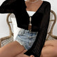 🌈Cardigan Cropped Femei cu Șnur și Mâneci Volanate - Casual 2026