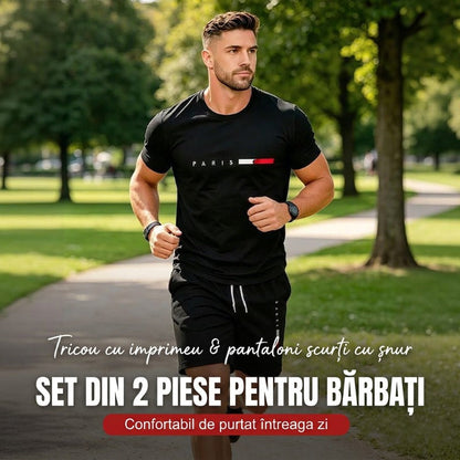 👕 30% REDUCERE ACUM! ⏰ Set pentru bărbați din 2 piese cu imprimeu – Moale și respirabil – Croială lejeră, perfect pentru relaxare vara sau zile casual – Top și pantaloni scurți asortați 🩳