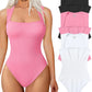 💟Body sexy cu nervuri, bretele, decolteu pătrat, fără mâneci și fără burtă, pentru controlul burticii🩱✨