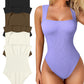 💟Body sexy cu nervuri, bretele, decolteu pătrat, fără mâneci și fără burtă, pentru controlul burticii🩱✨