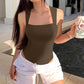💟Body sexy cu nervuri, bretele, decolteu pătrat, fără mâneci și fără burtă, pentru controlul burticii🩱✨