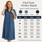 👗🌿 Rochie Midi din Denim cu Guler Tip Cămaşă & Buzunare – Croială Lejeră Slimming, 2 Culori, Mărimi S-3XL ✨💙