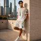 👕Set de tricou și pantaloni scurți pentru bărbați, vară – Design gradient, respirabil și ușor – Perfect pentru zilele călduroase și ieșirile casual 🩳