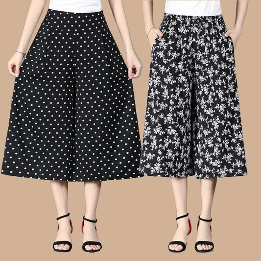 【S-4XL】💖Femeii talie Elastic ridicat plisat sifon Wide Leg Culottes