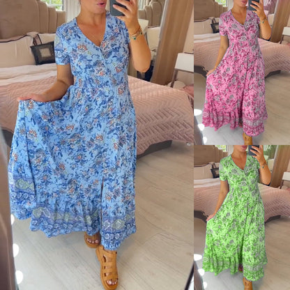 【S-4XL】💝Rochie cu imprimeu floral și decolteu ascuțit