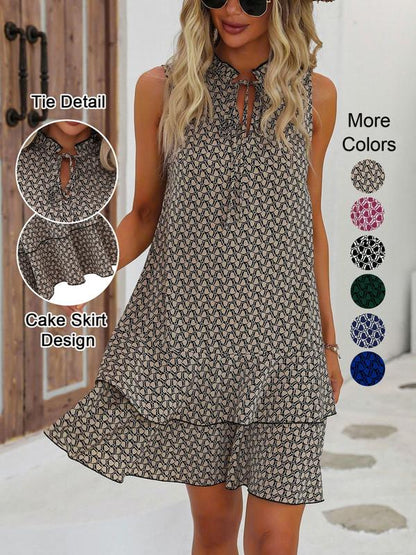 🌟Ofertă specială – 50% reducere!! 👗💕Rochie pentru femei cu fundă și model geometric