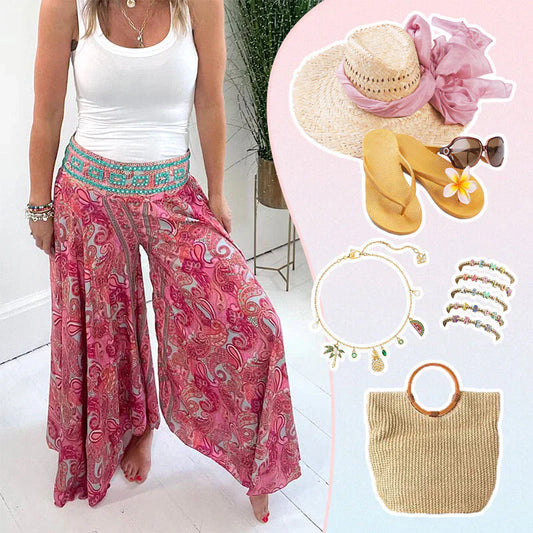 🌸Pantaloni cu talie elastică cu model etnic