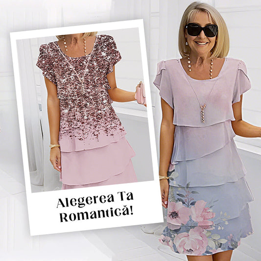 ✨ Rochie femei colorată tip tort cu decolteu rotund, stil elegant, mărimi disponibile S–3XL