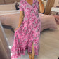 【S-4XL】💝Rochie cu imprimeu floral și decolteu ascuțit