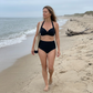 🌊 Costum de baie femei cu decolteu halter, modelator talie, material elastic confortabil pentru plajă
