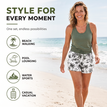 ⏳Ofertă Specială pe Timp Limitat⏰Set Tankini cu Șorturi – Imprimeuri Vibrante, Mix & Match – Aspect Elegant de Plajă.