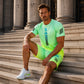👕Set de tricou și pantaloni scurți pentru bărbați, vară – Design gradient, respirabil și ușor – Perfect pentru zilele călduroase și ieșirile casual 🩳
