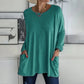 🎉2026 Hot Sale 49% OFF💞 Damer Rund hals Långärmad Löst sittande Fick-T-shirt