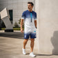 👕Set de tricou și pantaloni scurți pentru bărbați, vară – Design gradient, respirabil și ușor – Perfect pentru zilele călduroase și ieșirile casual 🩳