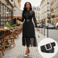 Rochie midi elegantă cu buline și guler tip cravată