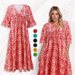 🌸 Rochie Lungă cu Print și Decolteu V, Talie Elastică cu Şniur, Feminină și Elegantă pentru Vară ✨