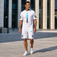 👕Set de tricou și pantaloni scurți pentru bărbați, vară – Design gradient, respirabil și ușor – Perfect pentru zilele călduroase și ieșirile casual 🩳