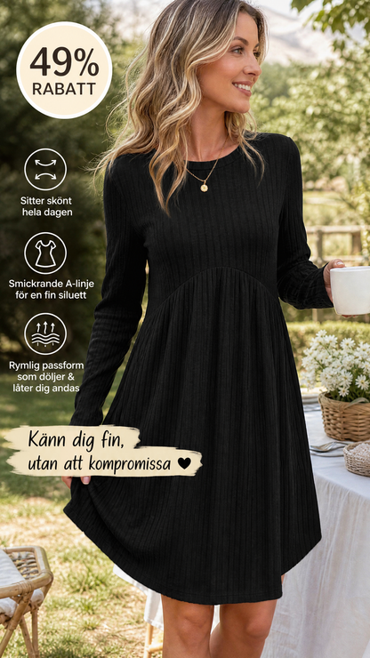 🌸 Ett elegant val ✨Damernas Ribbstickade A-linjeklänning – Elegant Midiklänning med Lång Ärm för Höst och Vinter