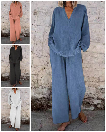 🔥Noua ta ținută preferată! ❤️Set de două piese din bumbac și in pentru femei