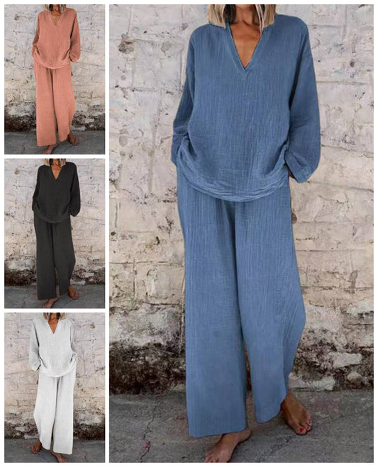 🔥Noua ta ținută preferată! ❤️Set de două piese din bumbac și in pentru femei