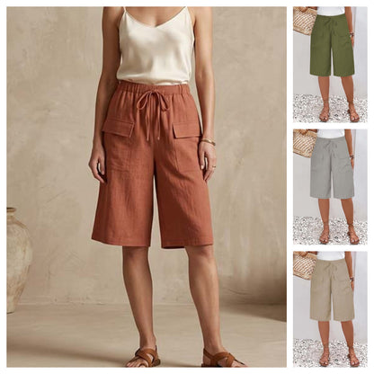 👖Pantaloni scurți casual din bumbac și in pentru femei